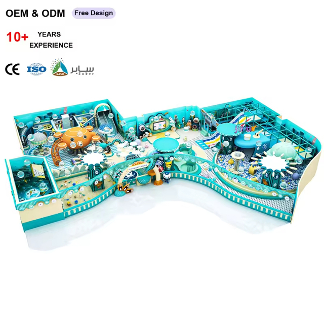 Large Indoor Playground Ocean Theme Soft Play Set With Octopus Slide Turntable Interactive Game for Family Entertainment Center