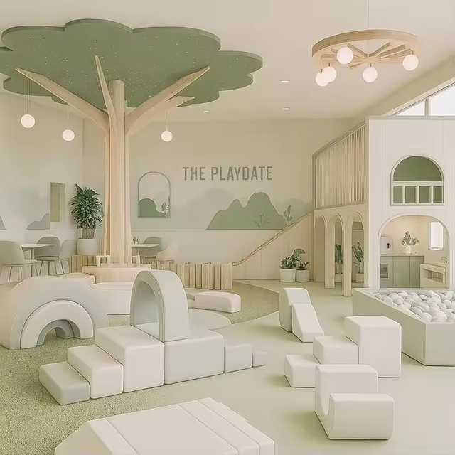 Customized Forest Theme Indoor Playground Equipment-Wooden Tree House Slide & Soft Play Cafe for Kids Amusement Park Quality