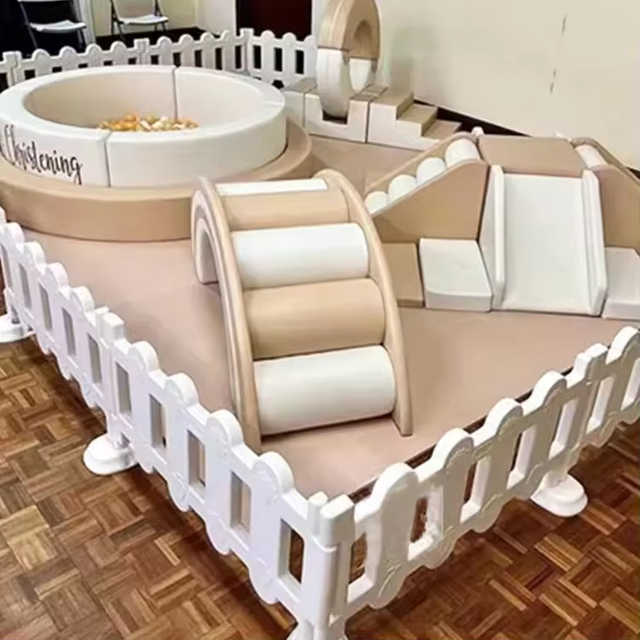 Hot Sale Tan Beige White Indoor Playground Soft Play Ball Pit Tunnel Slide Combination Equipment Set for Rental Hire