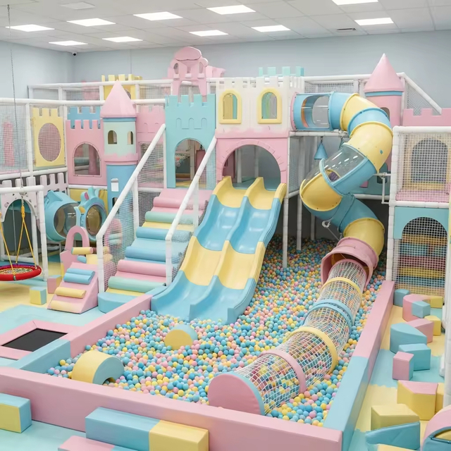 Sweet Color Themed Naughty Castle Kids Sports Playground Indoor Play Center Small Indoor Playground with Slide Ball Pit Balls