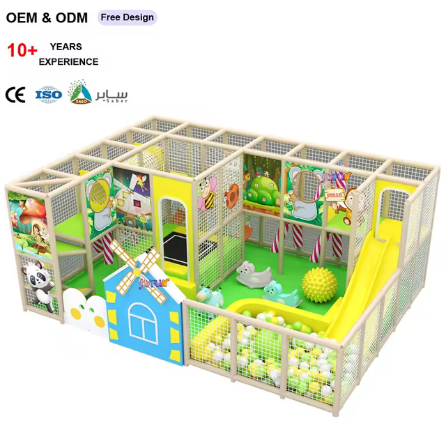 Mini Indoor Playground Baby Soft Play Equipment With Plastic Slide And Ball Pool Trampoline for Restaurant And School